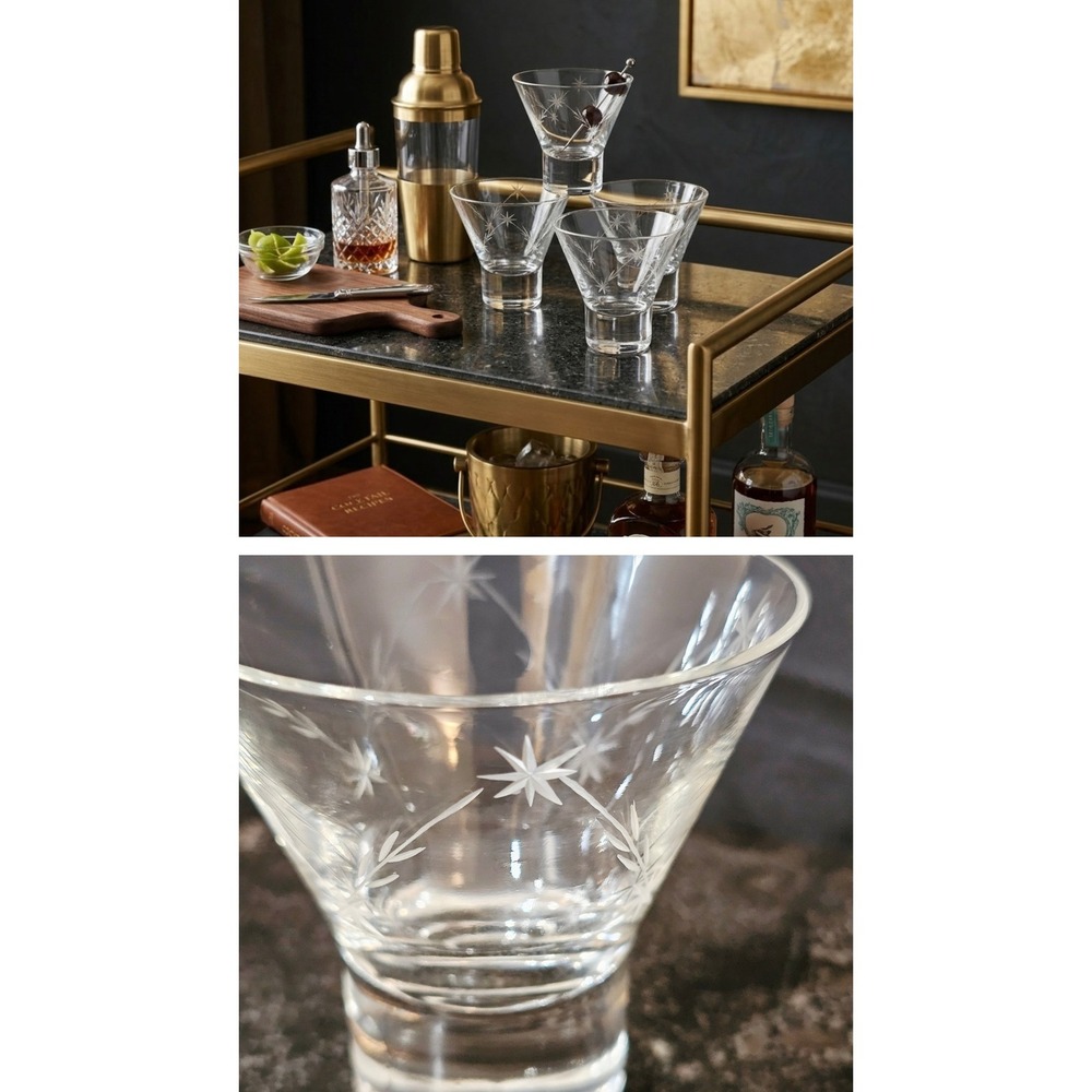 Vintage Starburst Etched‎ Martini Glasses Set of 5 Clear MCM Style Mid Century